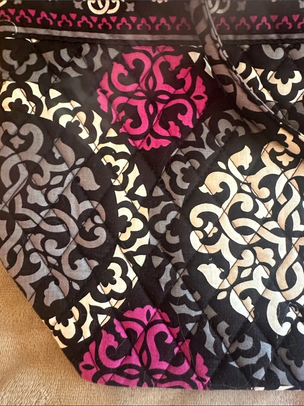 Vera Bradley Quilted Tote in Black, White & Magenta